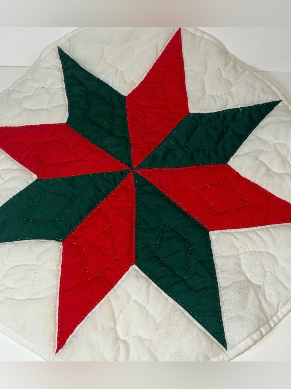 Colorful Quilted Circular Table Topper 22 inch Cottagecore Holiday Colors